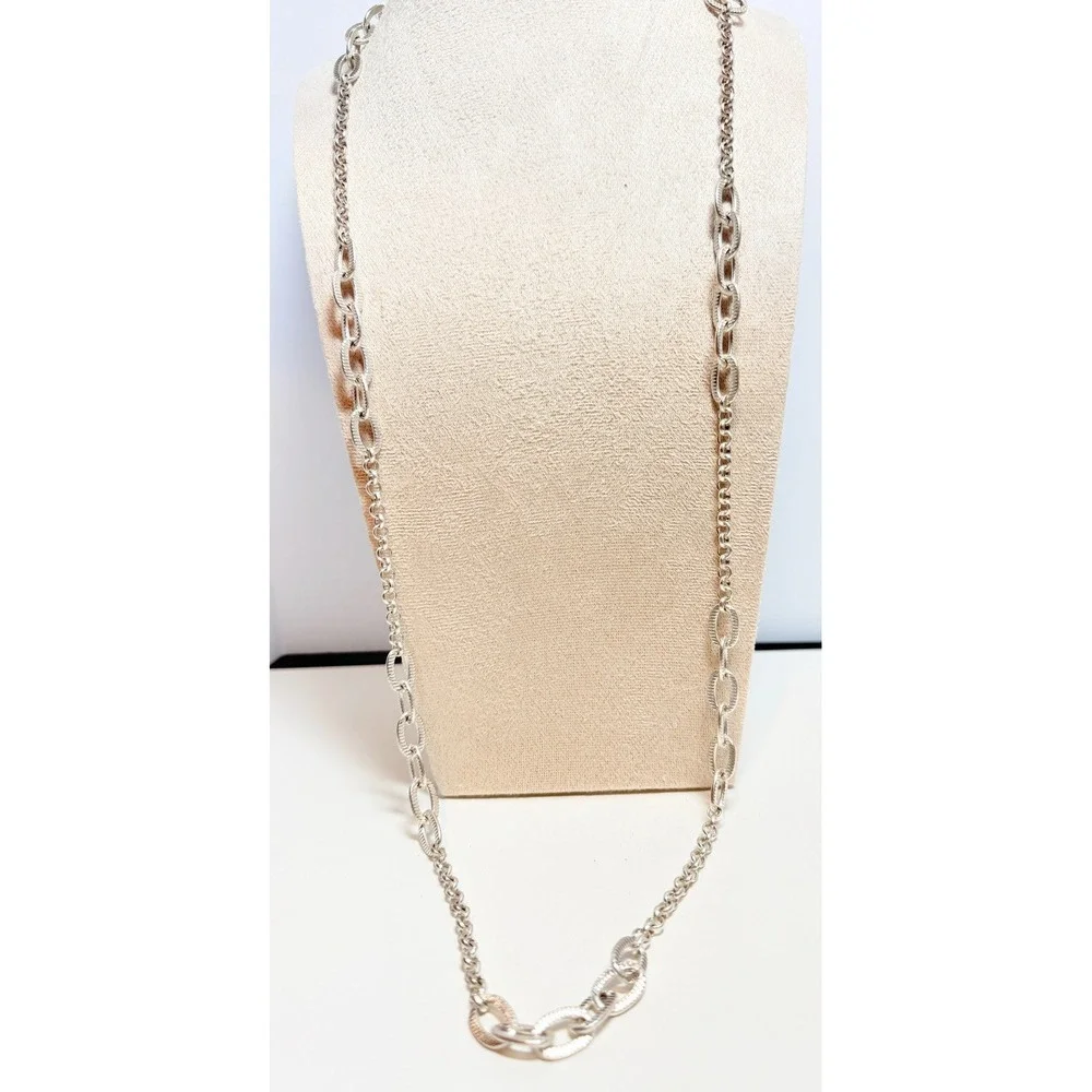 Dana Buchman Long Textured Silver Tone Mixed Link Chain Necklace 31–34